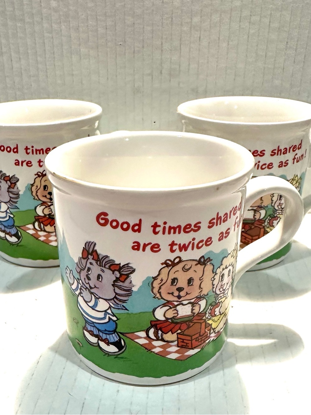 Vintage Get along Gang-Cute Cartoon Picnic Ceramic Mug - lot of 3 Japan